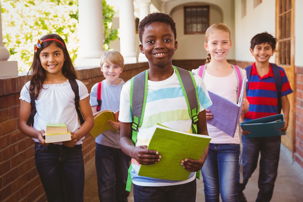 Children at school in Washington at moving with their family.